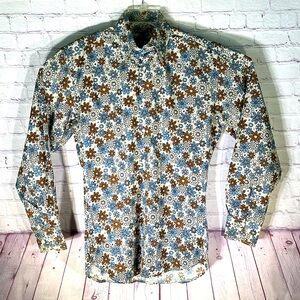 Equilirbio Italy Men's Flower Print Long Sleeve Slim Fit Shirt. Size: Medium